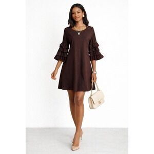 Sway Womens Mini Dress M 100% Peruvian Pima Cotton 3/4 layered ruffle sleeves